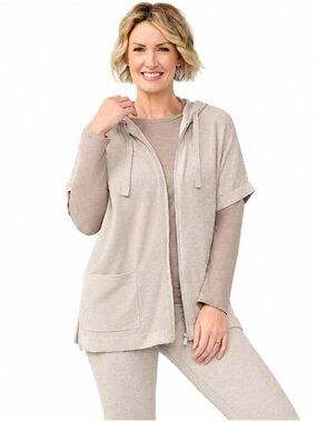Barefoot Dreams CozyChic Ultra Lite Almond Zip Up Hoodie S/M Womens Casual NWT